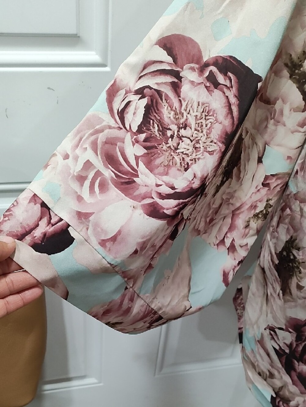 Floral Satin Kimono Robe - Blush, Mauve & Mint - Picture 4 of 7
